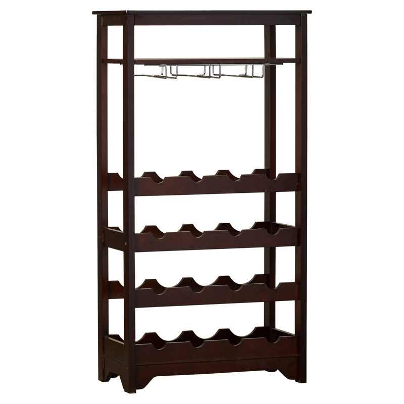 Charlton Home® 16 Bottle Floor Wine Bottle & Glass Rack in Espresso